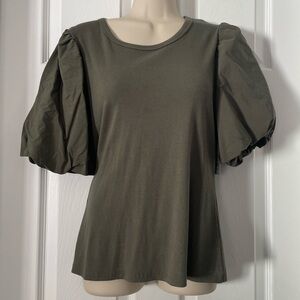 Elegant Olive Puff Sleeve Top
